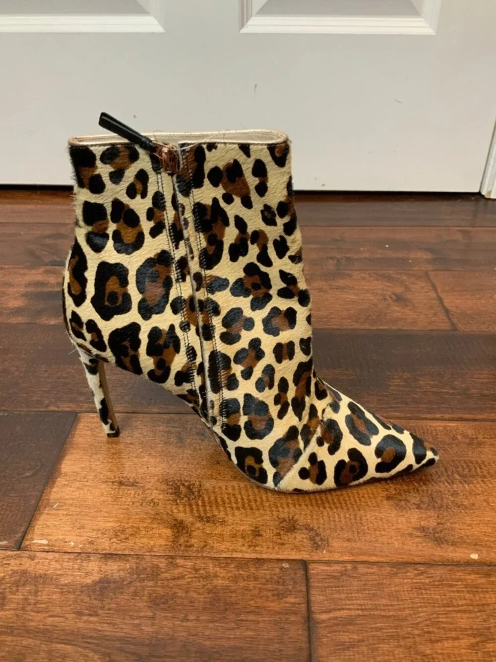 Charlotte Olympia Tan Brown Leopard Print Calf Hair Heel Ankle Booties, Size 10